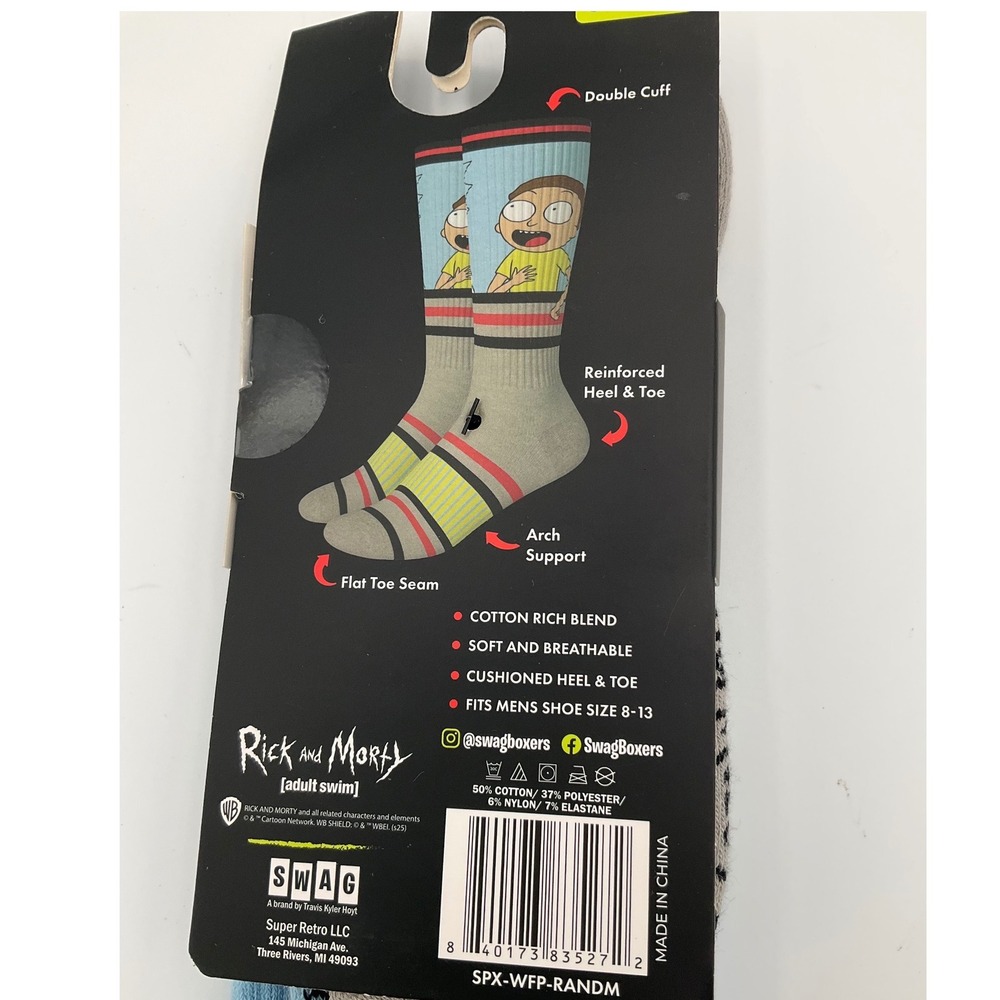 Rick and Morty Swag Socks Mens Crew Socks One Size Blue Grey SPX-WFP-RANDM NEW - Picture 4 of 5